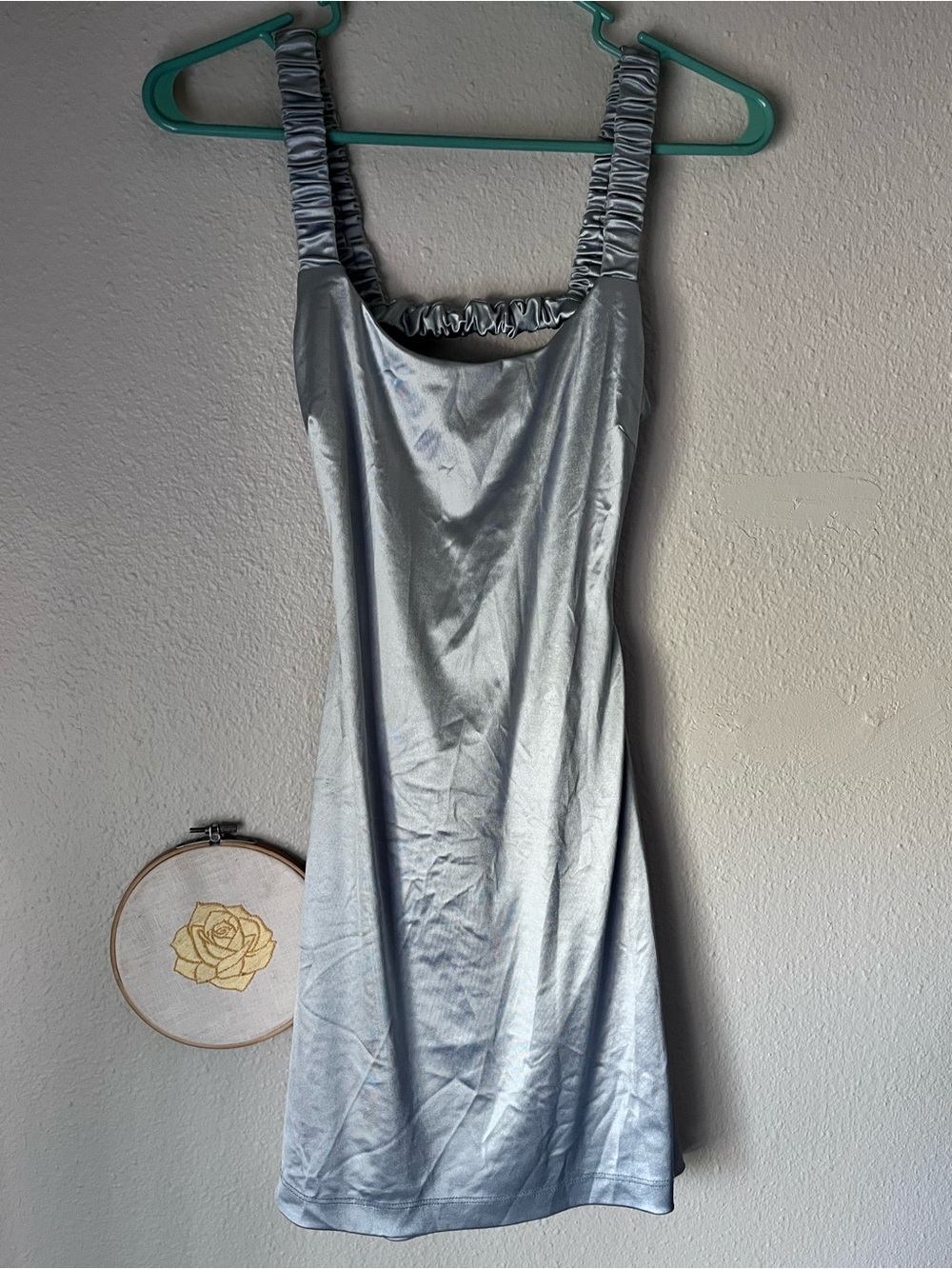 B Darlin Silver-Blue Satin Ruched-Strap Mini Dress